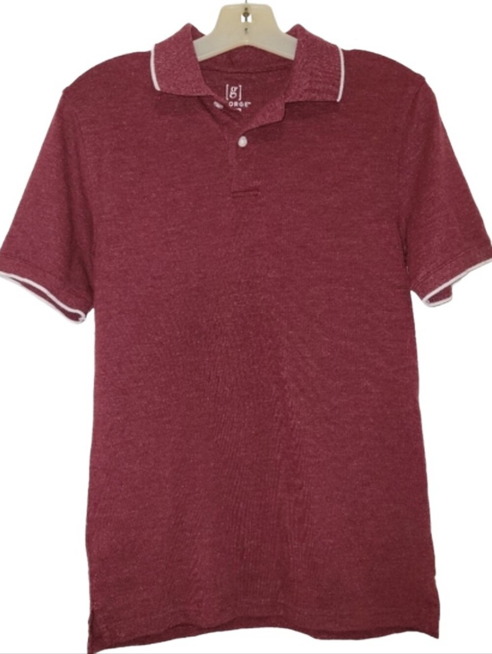 George Short Sleeve Burgundy Red Pique Polo Shirt With White Trim Size XS